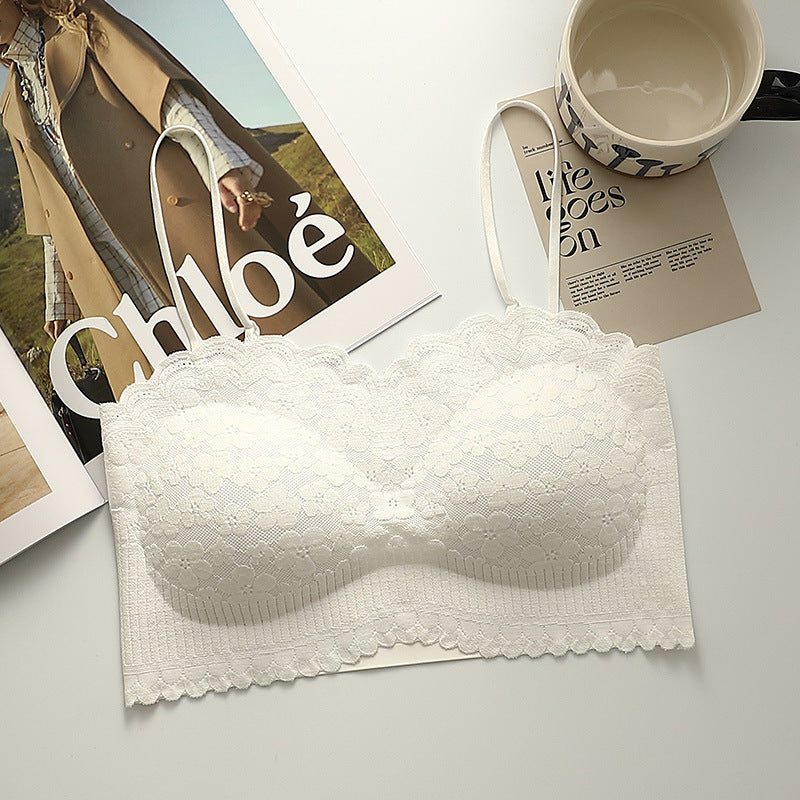 Women's One-piece Seamless Back Shaping Lace Sling Bras