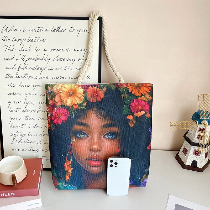 Woman Printing Aesthetic Hemp Rope Hand Women's Shoulder Bag