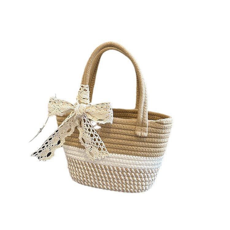 Women's Lace Bow Hand-woven Vacation Style Straw Shoulder Bags