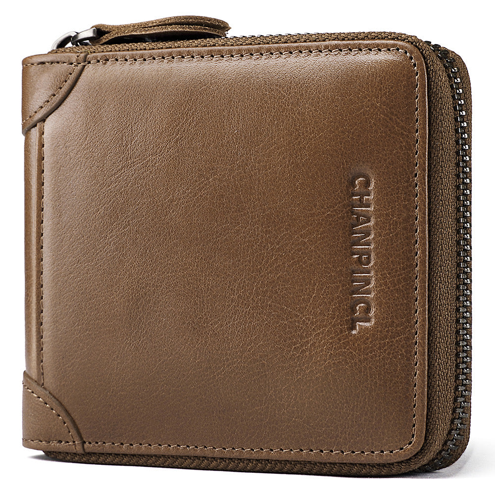 Men's Boxed First Layer Cowhide Pocket Zipper Men's Wallets