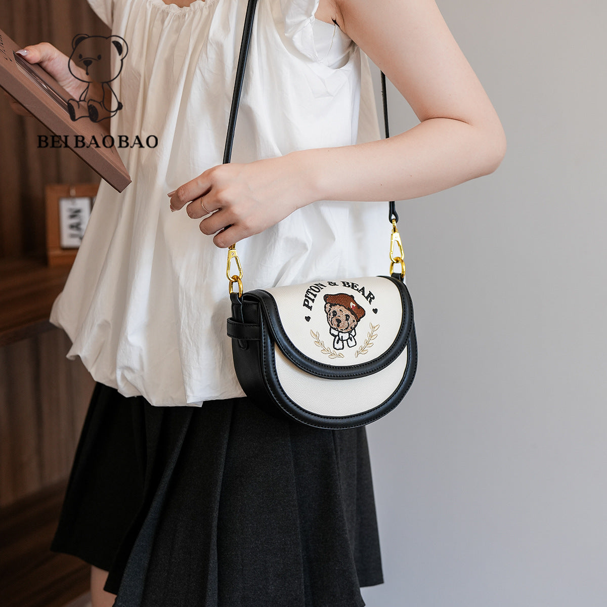 Women's Source Simple Saddle Contrast Color Lightweight Women's Messenger Bag