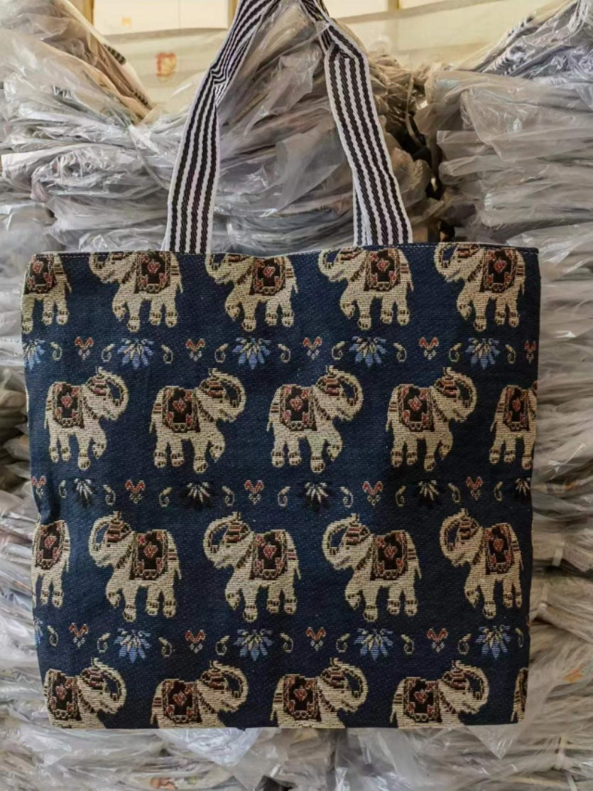 Women's Ethnic Style Canvas Large Jacquard Embroidered Elephant Versatile Shoulder Bags