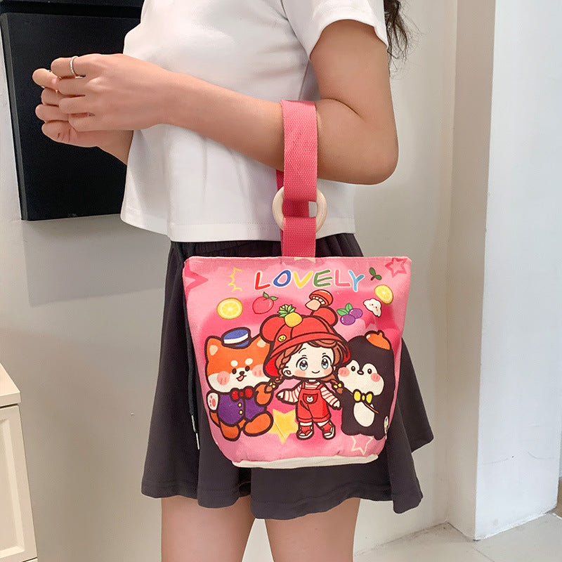 Cartoon Canvas Female Lunch Box Ethnic Handbags