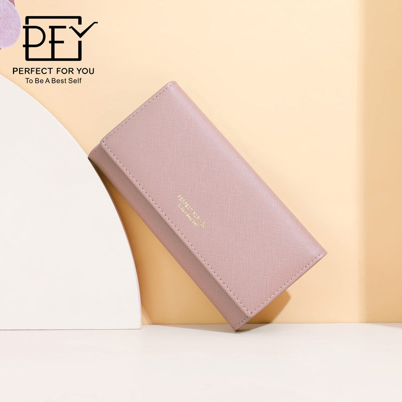 Women's Korean Cross Pattern Multiple Slots Long Ladies Wallet