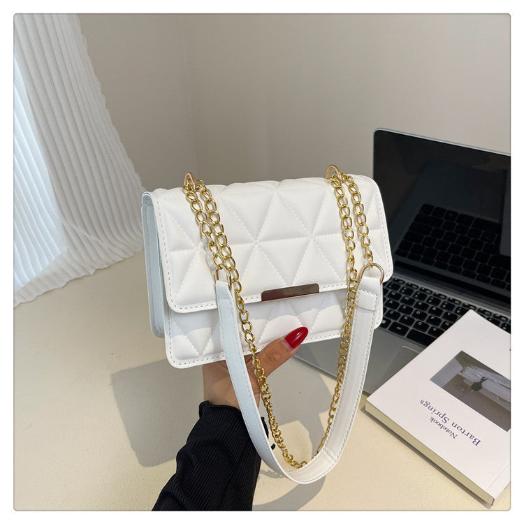 Color Simple Elegant Rhombus Embroidery Thread Korean Style Trendy Beautiful Women's Shoulder Bag