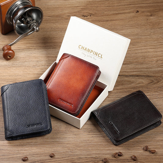 Men's Boxed Short First Layer Cowhide Brushed Men's Wallets