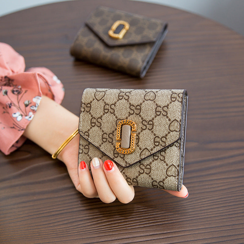 Women's Short Genuine Leather Mini Printed Folded Card Holder