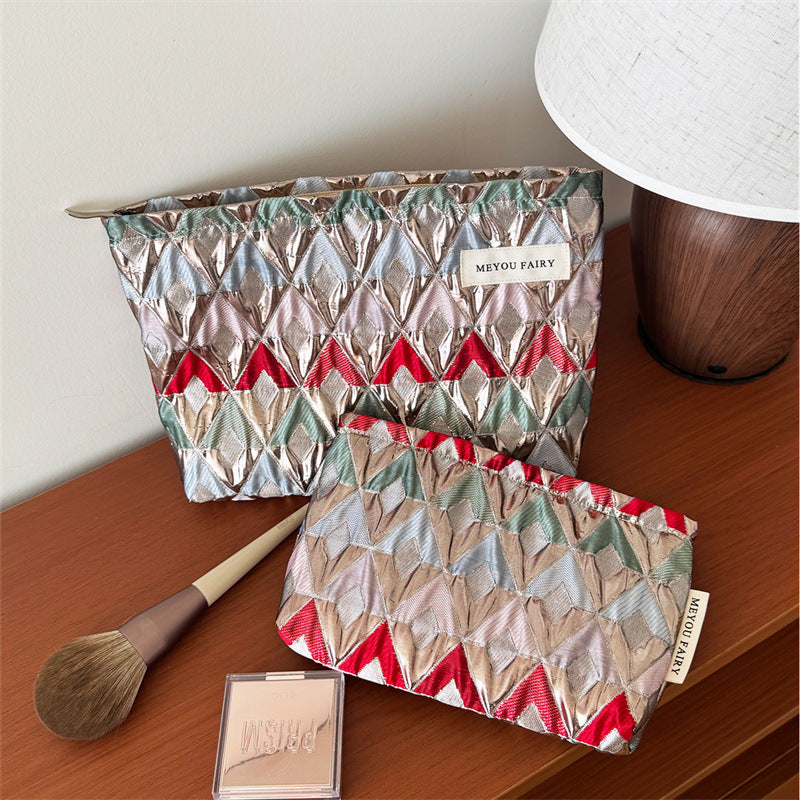 Color Diamond Plaid Portable Wash Buggy Bags