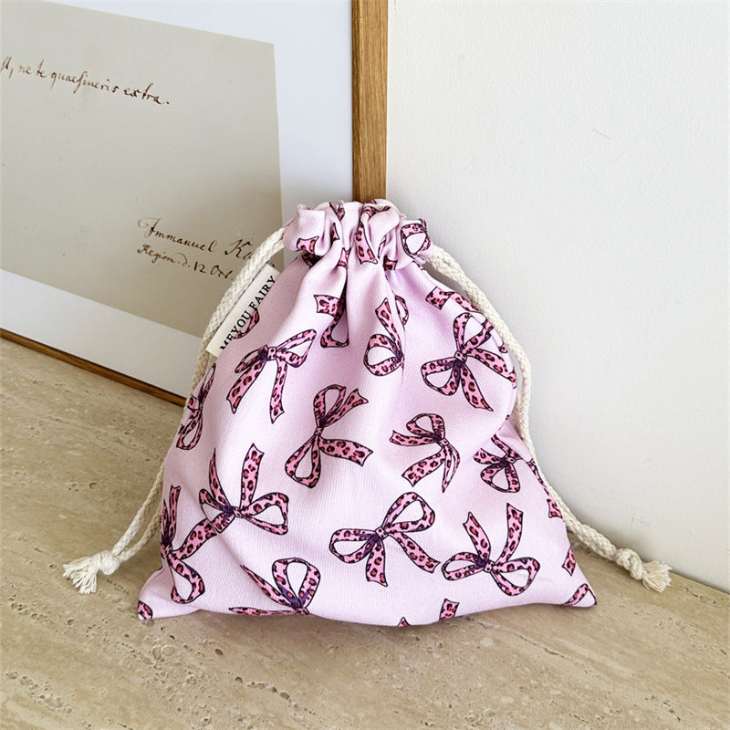 Girly Heart Bowknot Portable Storage Fabric Makeup Bag