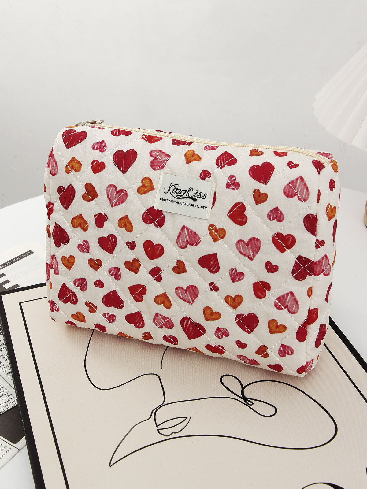 Cloth Liner Good-looking Cute Love Quilted Large Capacity Wash Cosmetic Bags