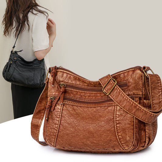 Women's Washed Leather Vintage Versatile Large Capacity Shoulder Bags