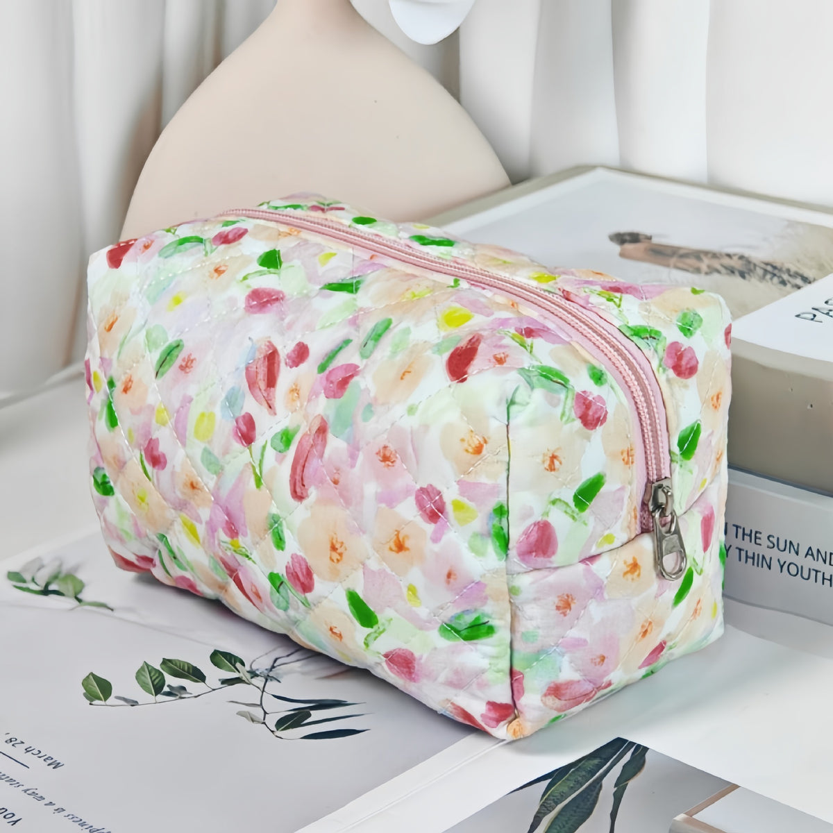 Bear Printing Vertical Large Capacity Portable Pillow Cosmetics Makeup Bag