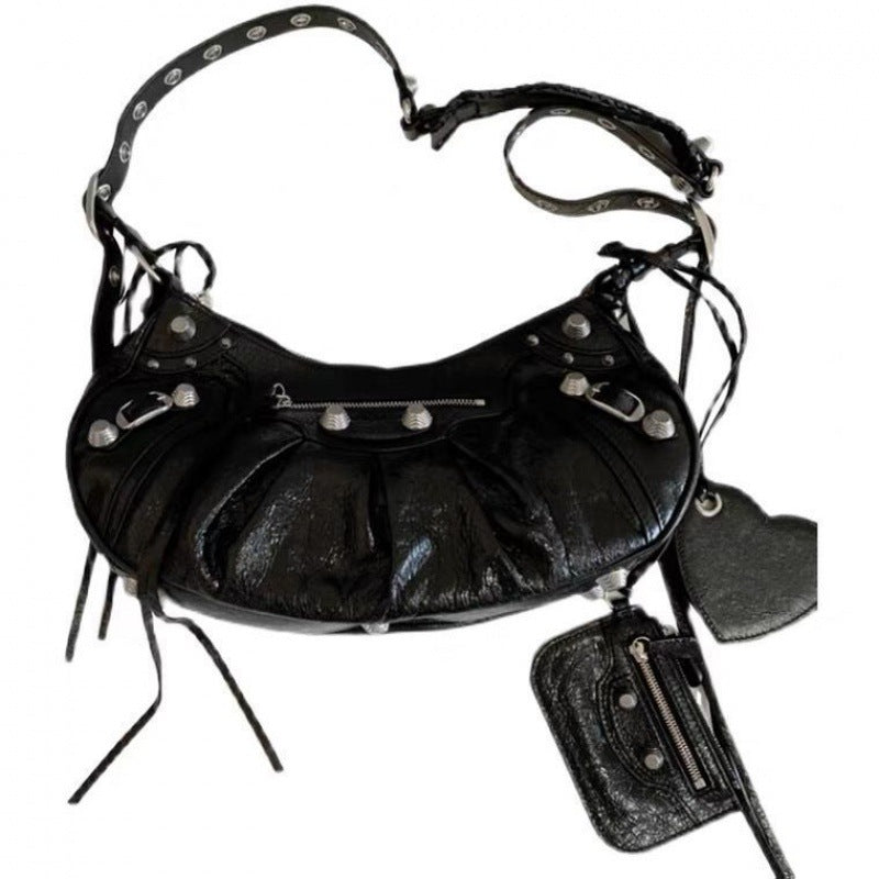 Women's Motorcycle Underarm Rivet Tassel Three-in-one January Crossbody Bags