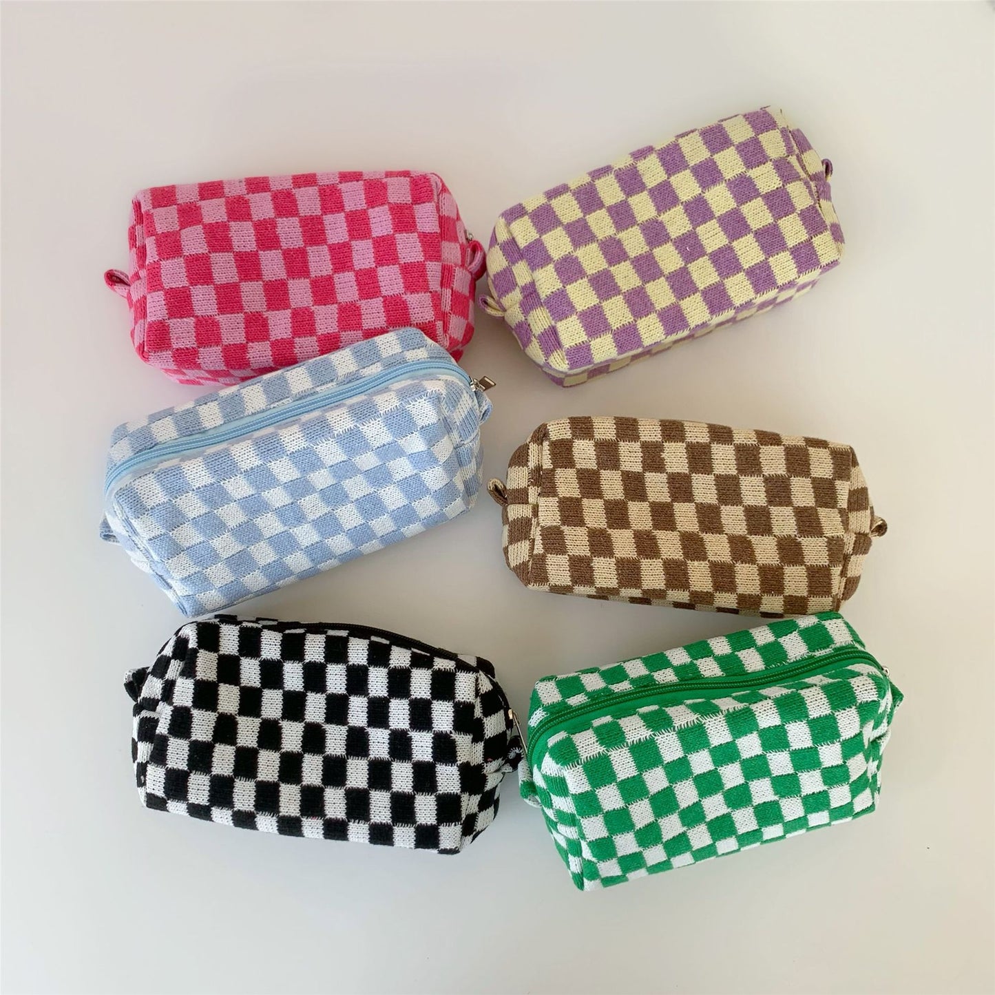 Chessboard Grid Large Capacity Knitted Storage Plaid Cosmetic Bags