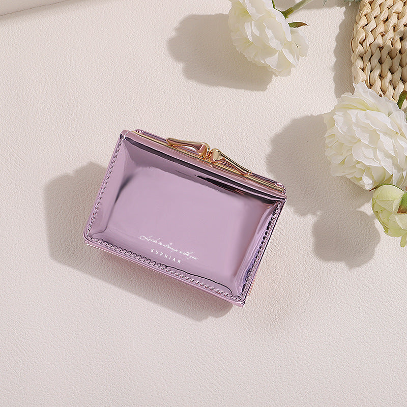 Mini Folding Snap-on Laser Leather Short Ladies Wallets