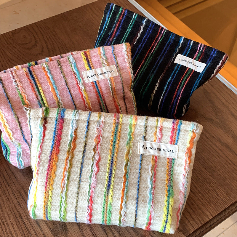 Women's Striped Make-up Portable Skin Care Buggy Clutch Makeup Bag