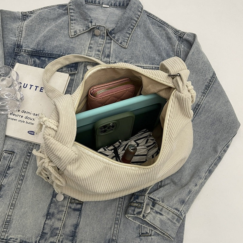 Women's Corduroy Large Capacity Leisure Cloth Class Commuting Women's Shoulder Bag