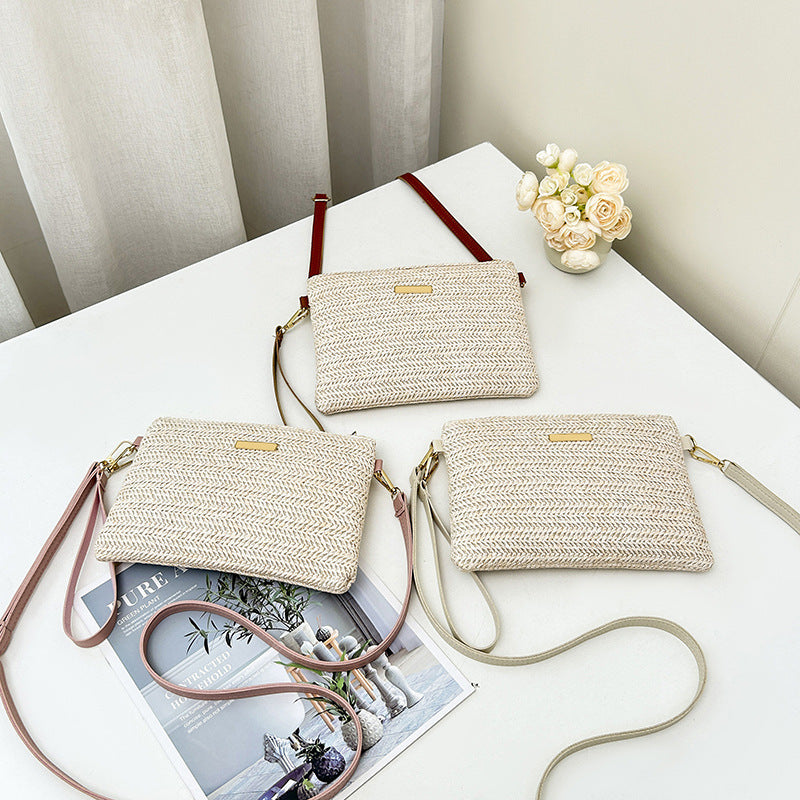 Women's Solid Color Straw Fashion Beach Women's Messenger Bag