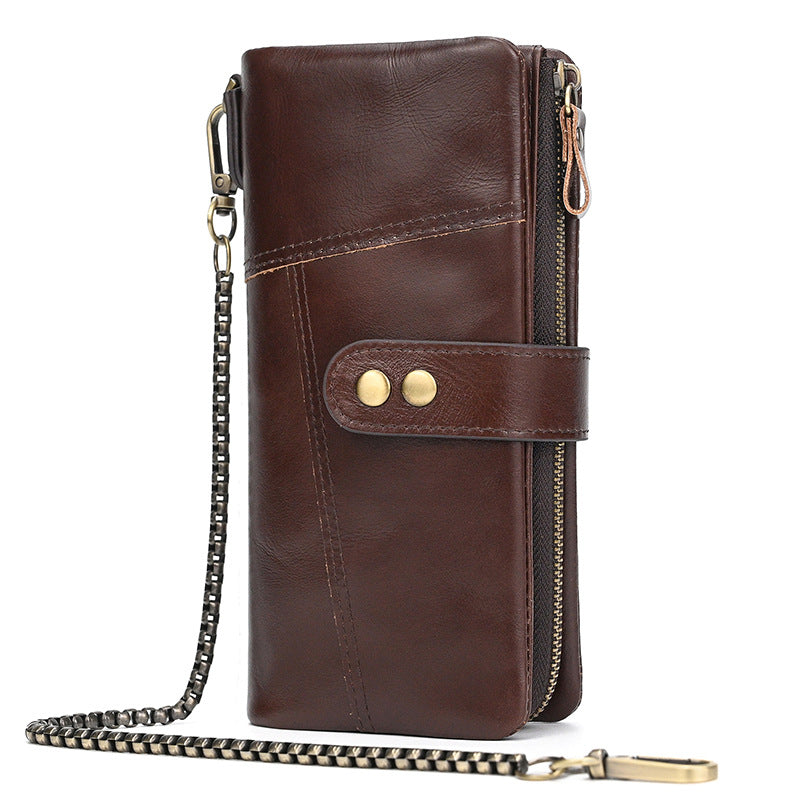 Men's Vintage Leather Brushed Long Cowhide Stitching Multiple Slots Fashion Men's Wallets