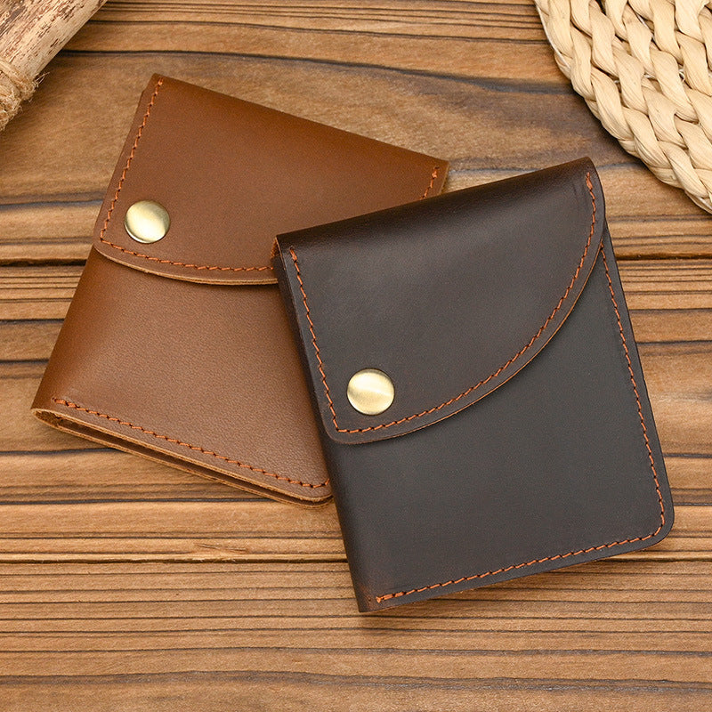 Men's Crazy Horse Leather Short Genuine First Card Holder