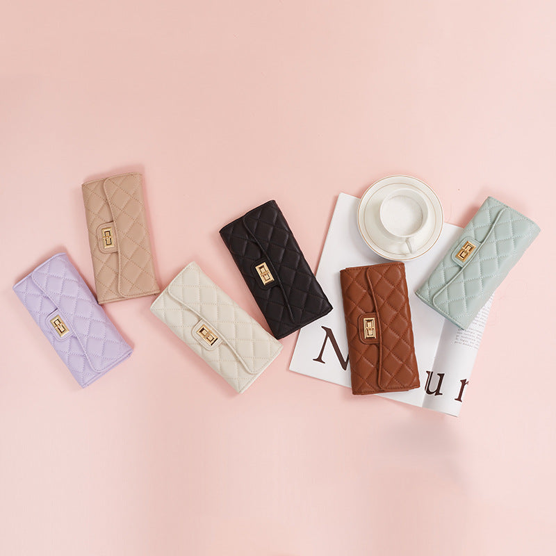 Women's Rhombus Long Leather Clutch Simple Ladies Wallets