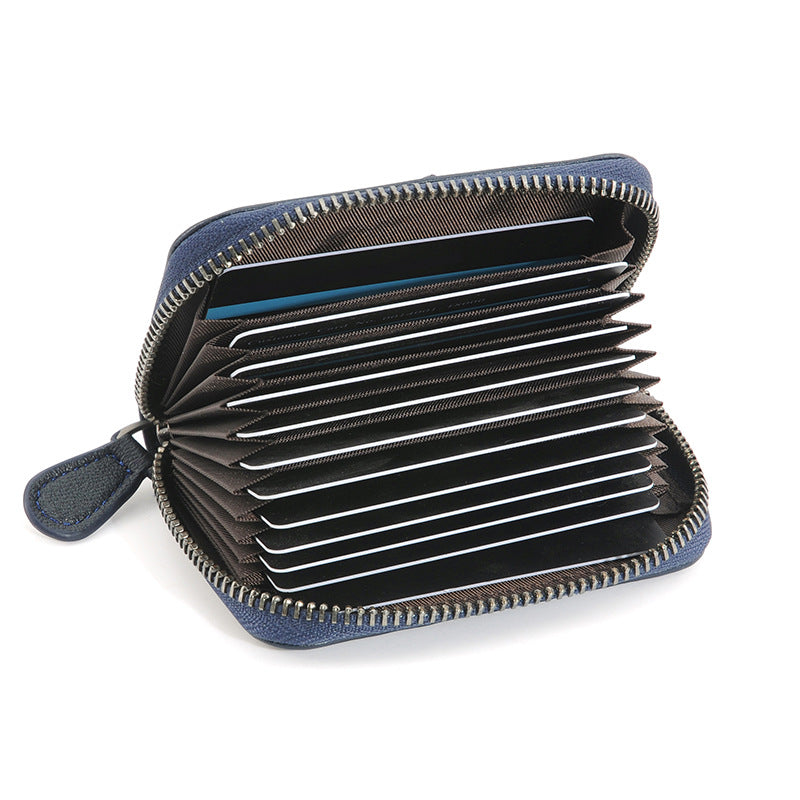 Women's Genuine Leather Mini Sheepskin Woven Business Card Holder