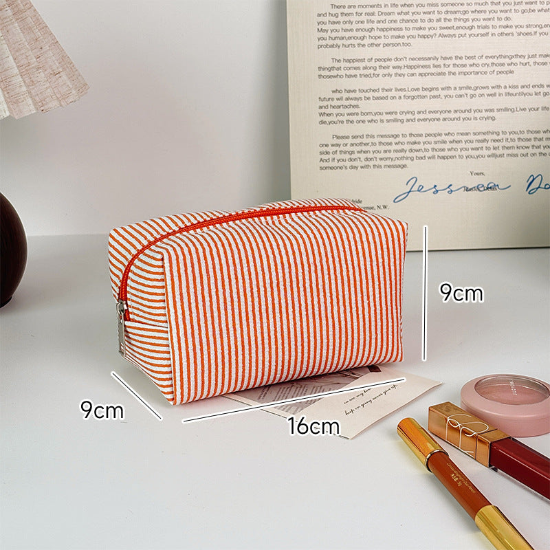 Striped Make-up Large Capacity Seersucker Embroidered Portable Out Makeup Bag