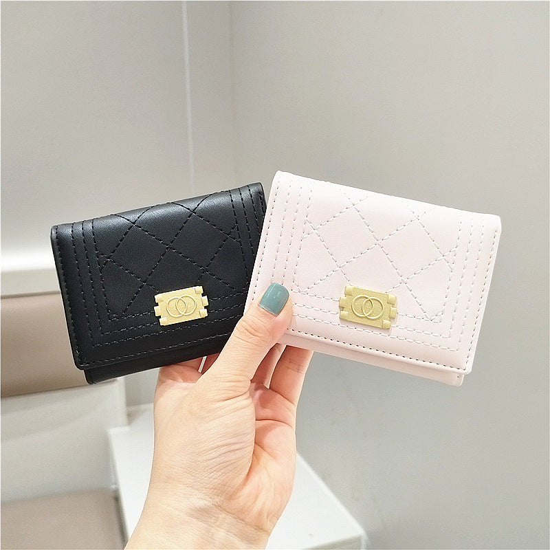 Simple Fashion Solid Color Rhombus Stitching Three Ladies Wallets