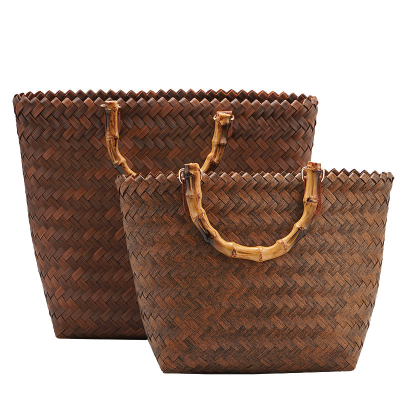 Large Capacity Hand-woven Fashionable Woven Vegetable Basket Retro Handbags