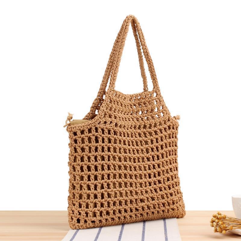 Summer Mori Artistic Natural Cotton Thread Hand-woven Mesh Fishnet Vacation Bags