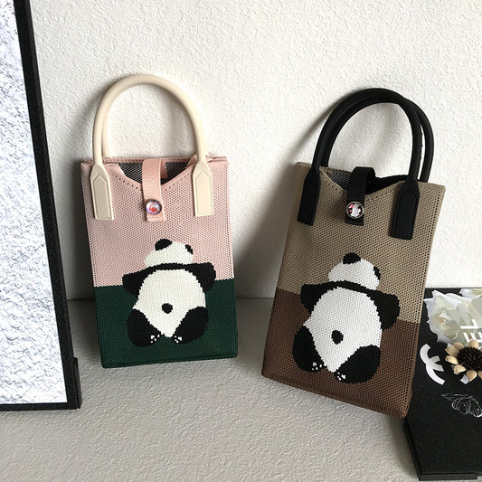 Women's Korean Style Panda Knitted Personal Leisure Handbags