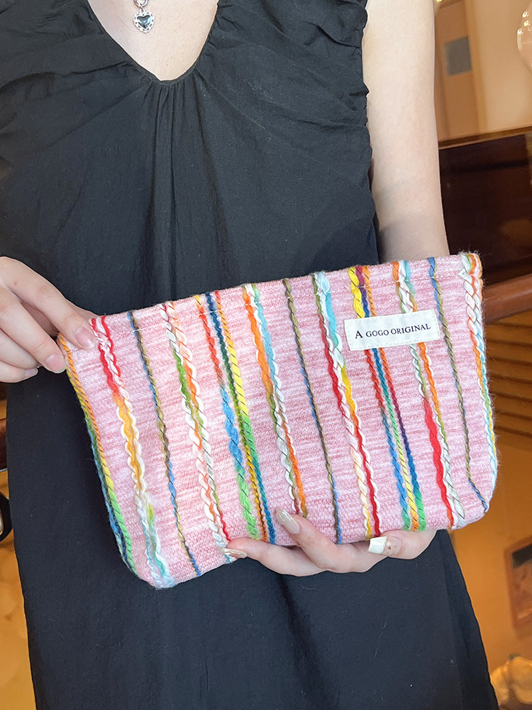 Women's Striped Make-up Portable Skin Care Buggy Clutch Makeup Bag
