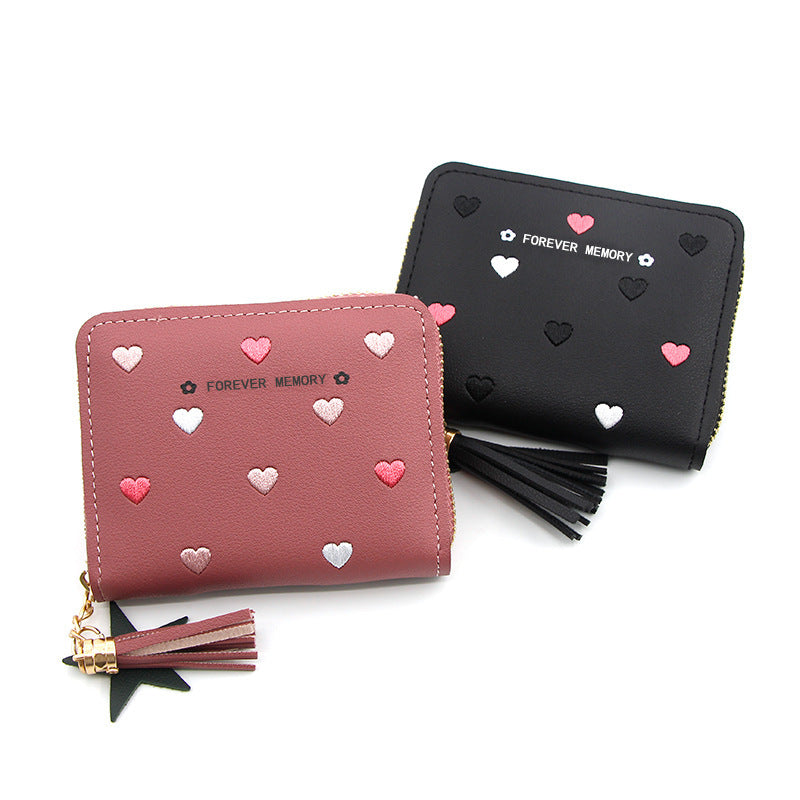 Women's Korean Style Short Cute Zipper Heart-shaped Simple Coin Purses