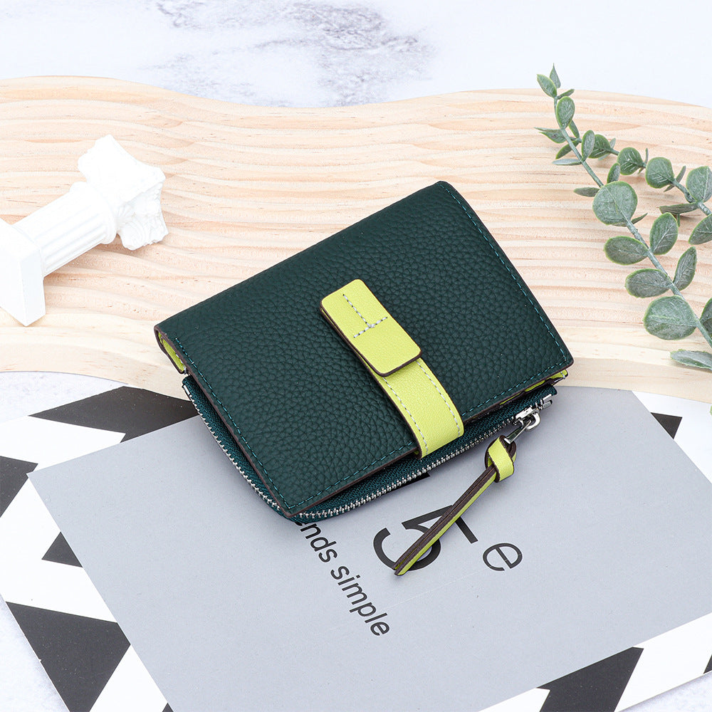 Women's Leather Short Fashion Color Contrast Thin Ladies Wallet