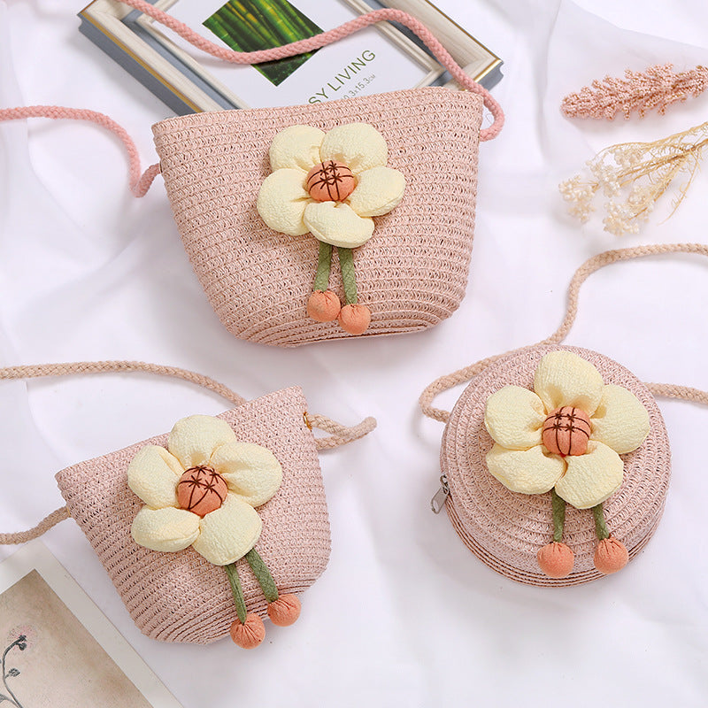 Flowers Straw Woven Cute Mini Seaside Crossbody Bags