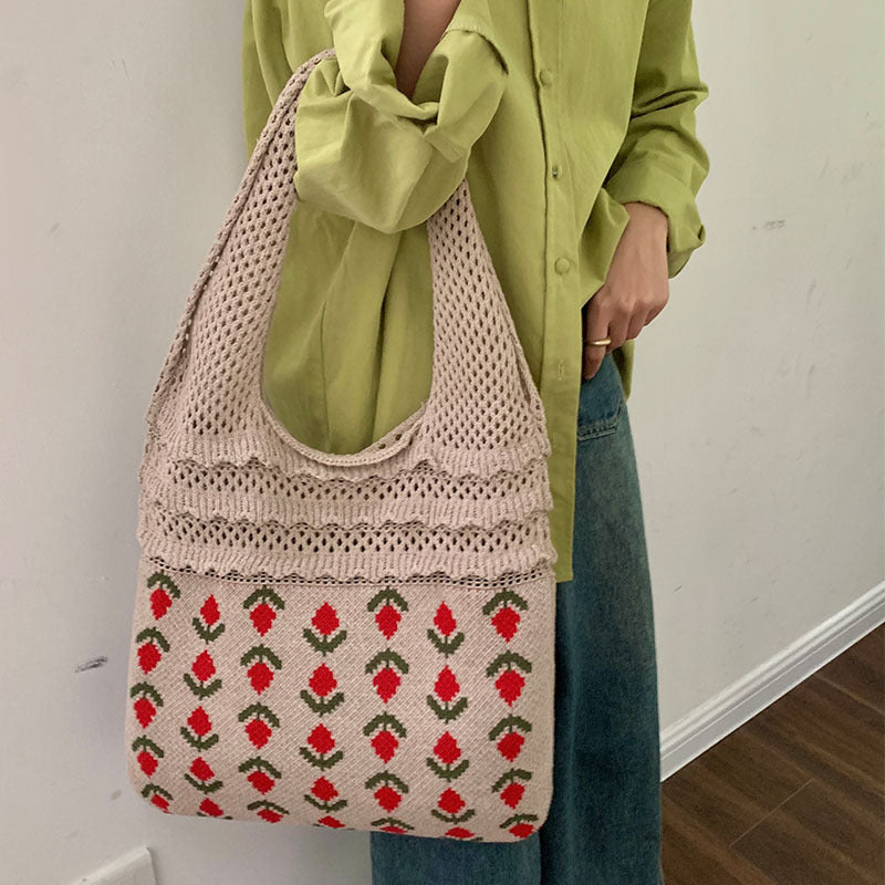 Women's Knitted Flower Vintage Mesh Hollow Out Women's Shoulder Bag