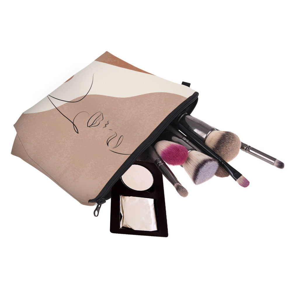 Style Artistic Lines Face Printing Storage Makeup Bag