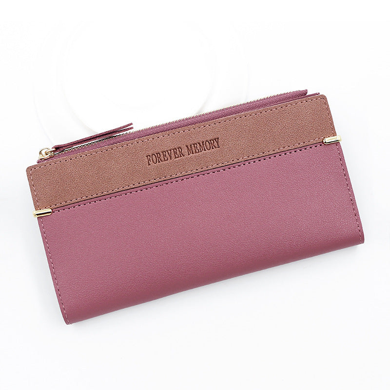 Women's Frosted Leather Patchwork Long Large Capacity Clutch Zipper Ladies Wallet