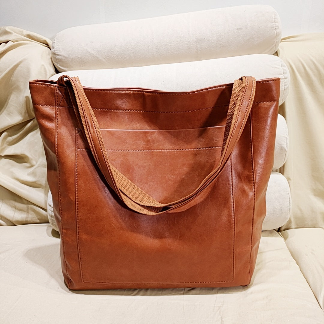 Women's Portable With Pocket One Retro Oil Waxed Tote Bags