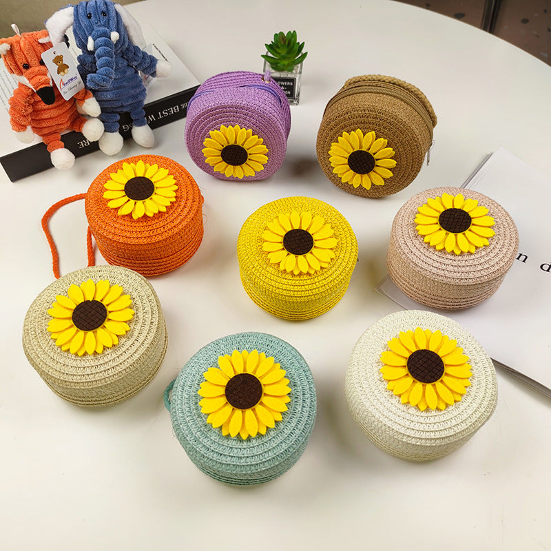 Children's Mini Straw Flower Woven Little Coin Purses
