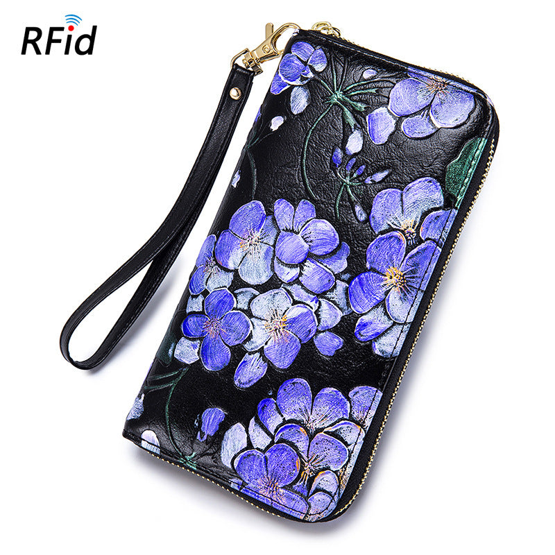 Women's Long Leather Zipper Fashion Personality Cowhide Ladies Wallets