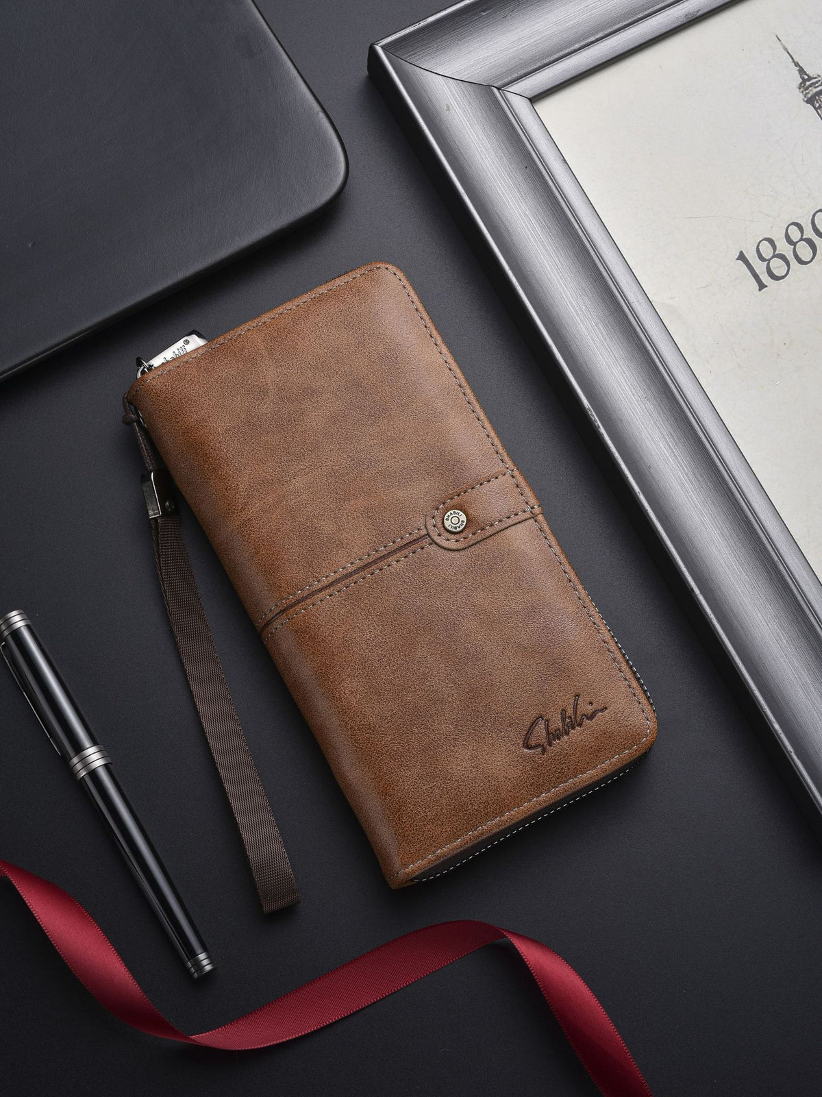 Men's Long Leather Vintage Male Portable Cell Phone Bags