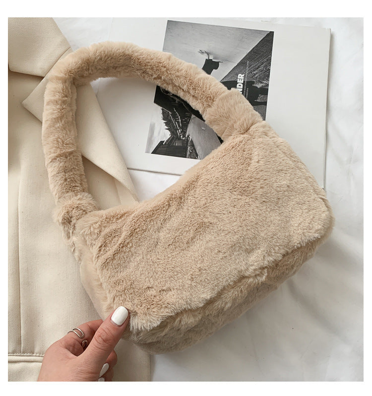 Charming Plush Underarm Female Fashion Portable Handbags
