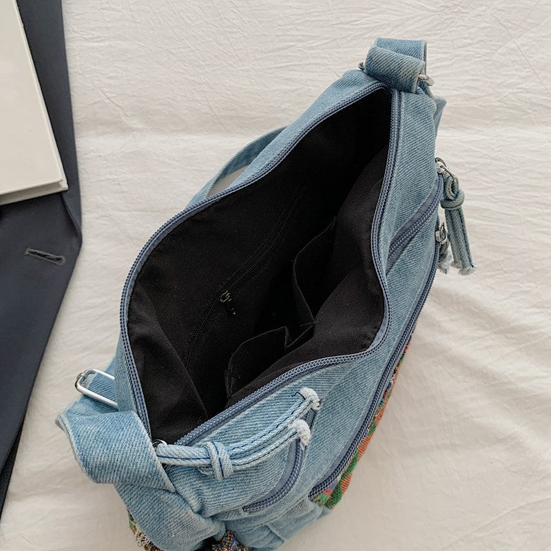 Retro Ethnic Style Embroidered Denim Commuter Large Capacity Female Women's Messenger Bag