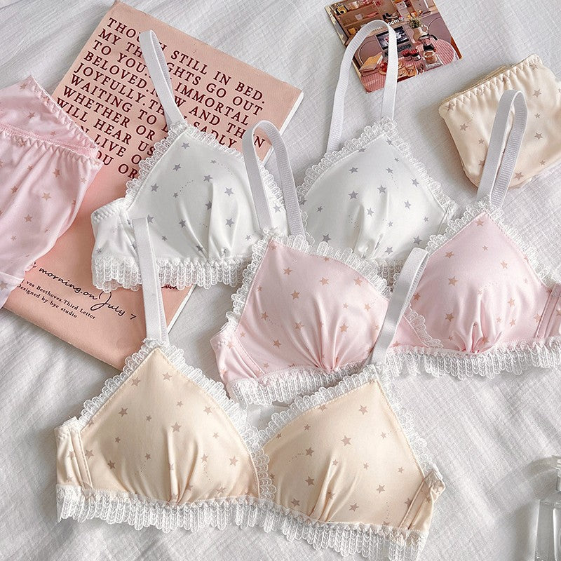 Triangle Cup Lace Trim Underwear Female Thin Small Breast Bras