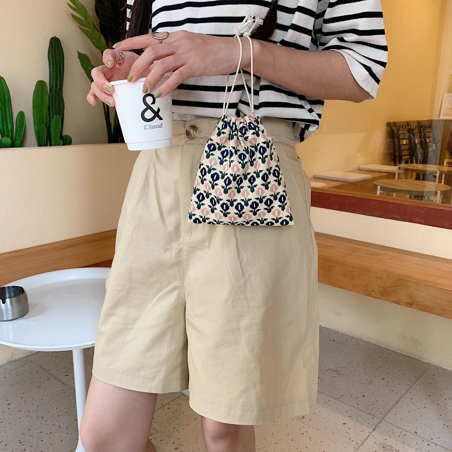 Drawstring Pocket Cute Cloth Female Organizing Bags