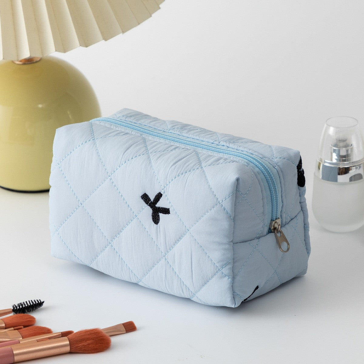Floral Quilted Toiletries Portable Cosmetics Storage Makeup Bag