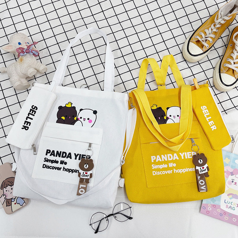 Supply Canvas Cartoon Bear Two-piece Large Crossbody Bags