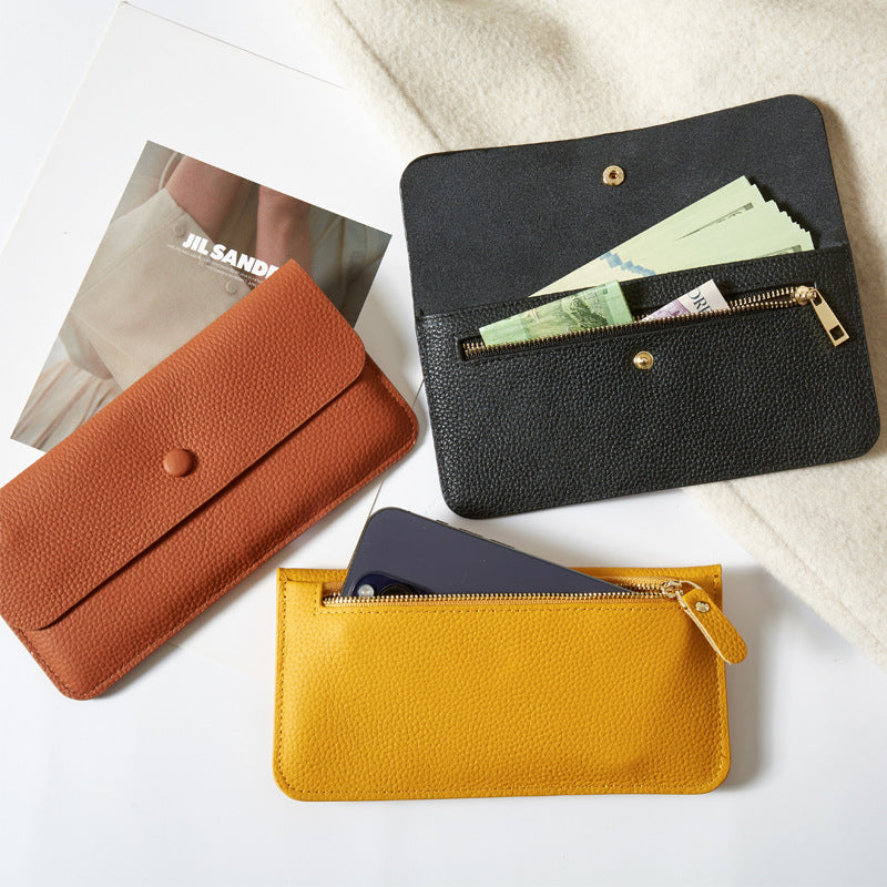 Women's Envelope Yellow Long Cowhide Clutch Leather Bags