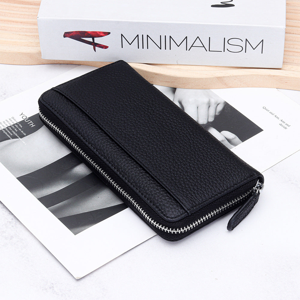 Women's Swiping Long Large Capacity Zipper Cowhide Ladies Wallet